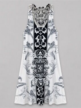 Claudia Richard Baroque Lace Overlay Flowy Dress L Black White Gothic Boho Chic